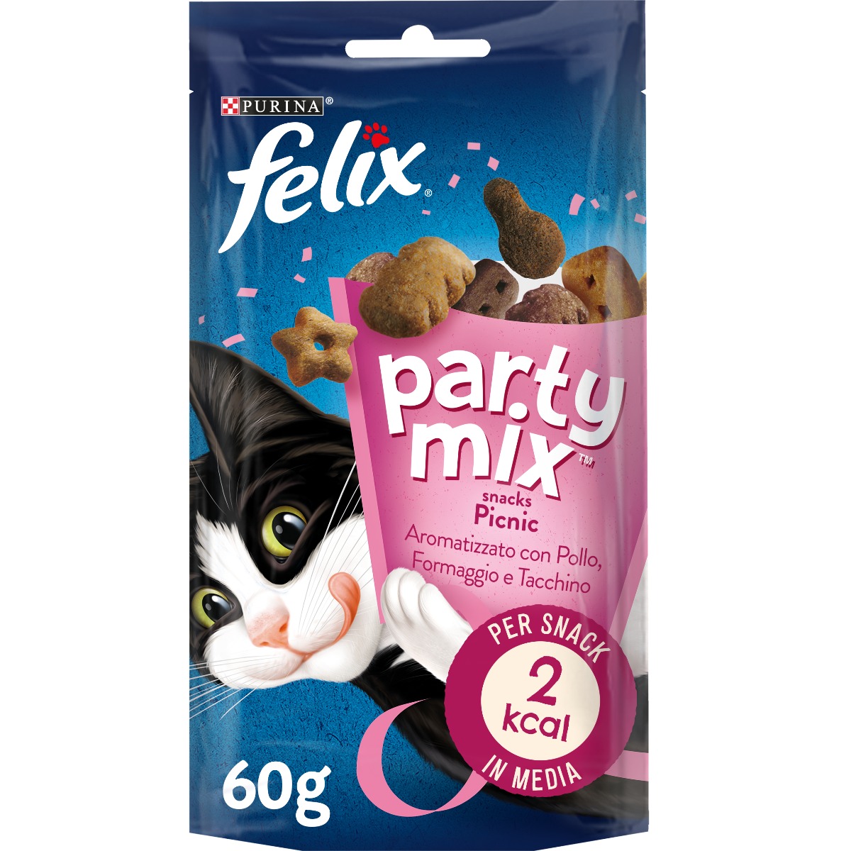 Party Mix Gatto Snack Picnic Mix Aromatizzato con Pollo, Formaggio e Tacchino