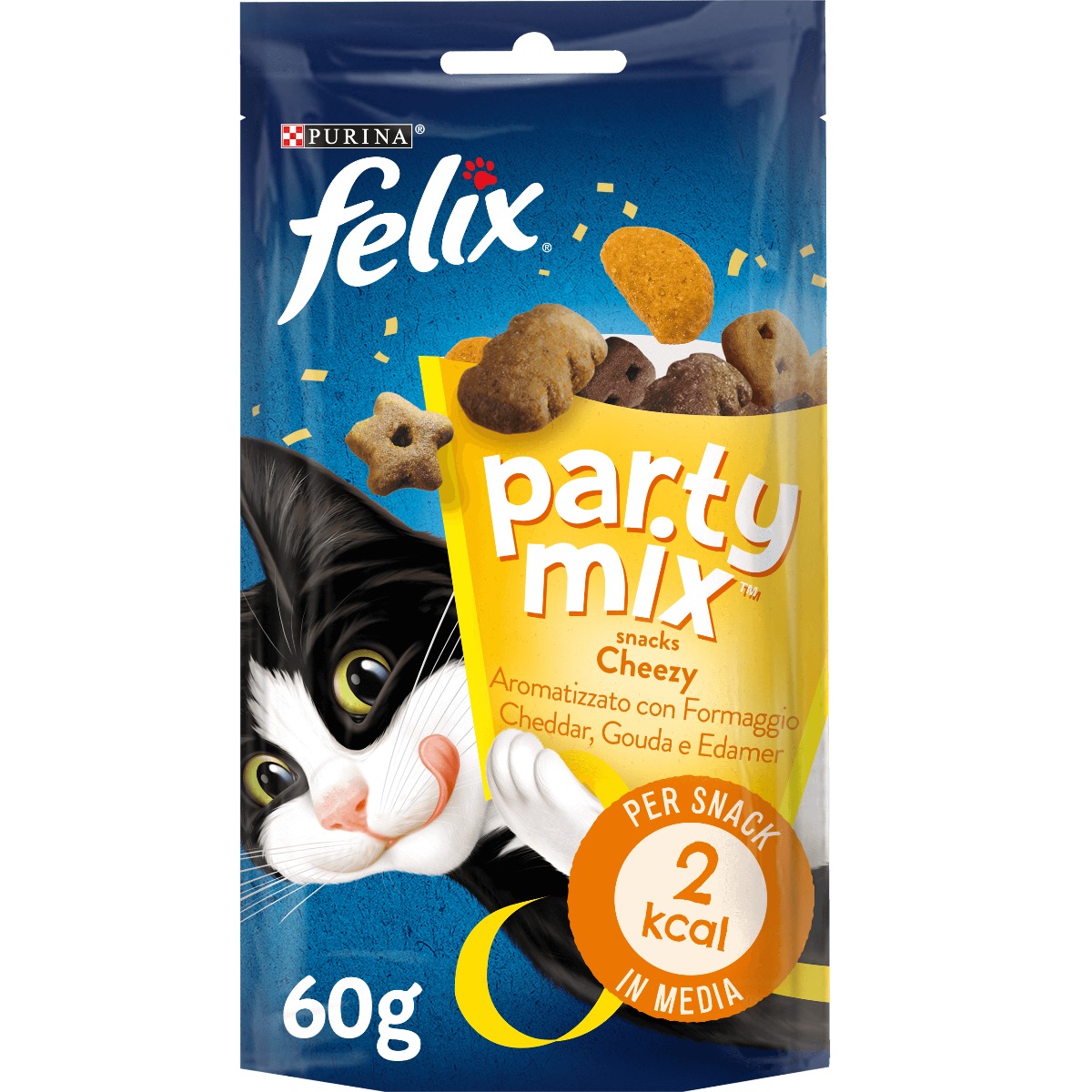 Party Mix Gatto Snack Cheezy Mix Aromatizzato con formaggio Cheddar, Gouda e Edamer