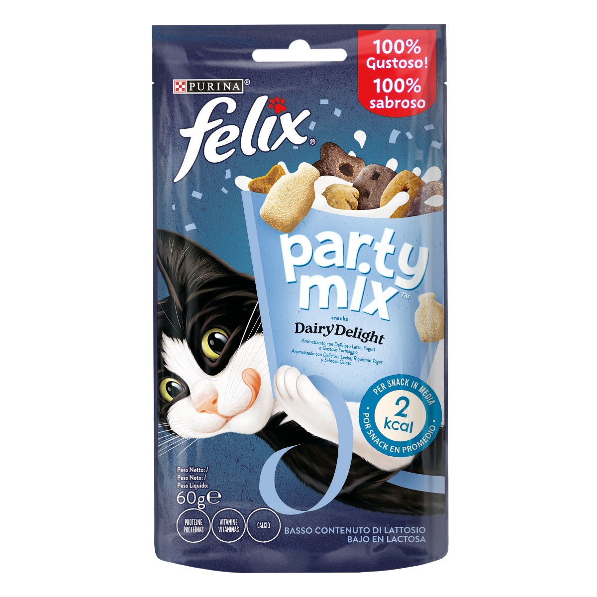 Party Mix Gatto Snack Dairy Delight Aromatizzato con delizioso latte, yogurt e gustoso formaggio