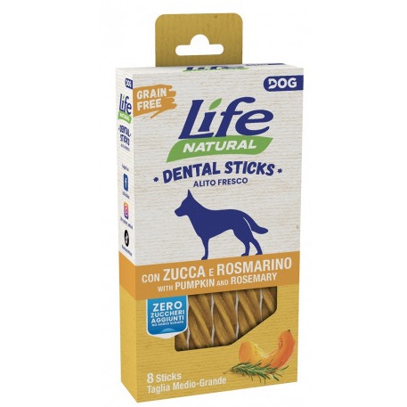 Life Natural Dental Sticks Grain Free per Cani Medio-Grandi con Zucca e Rosmarino da 8pzx150 gr