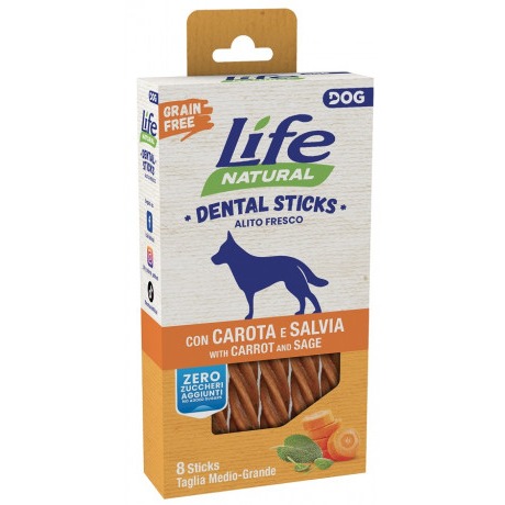 Life Natural Dental Sticks Grain Free per Cani Medio-Grandi con Carota e Salvia da 8pzx150 gr 